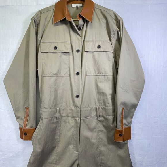 Lafayette 148 New York Beige Wide Leg Long Sleeve Spence Jumpsuit Size Medium - Picture 2 of 12